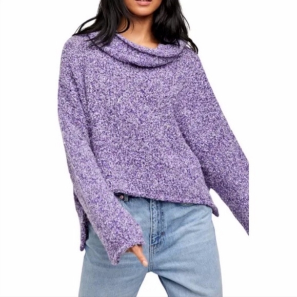 Free People Purple BFF Cowl Neck Sweater Women's Size Large NWOT